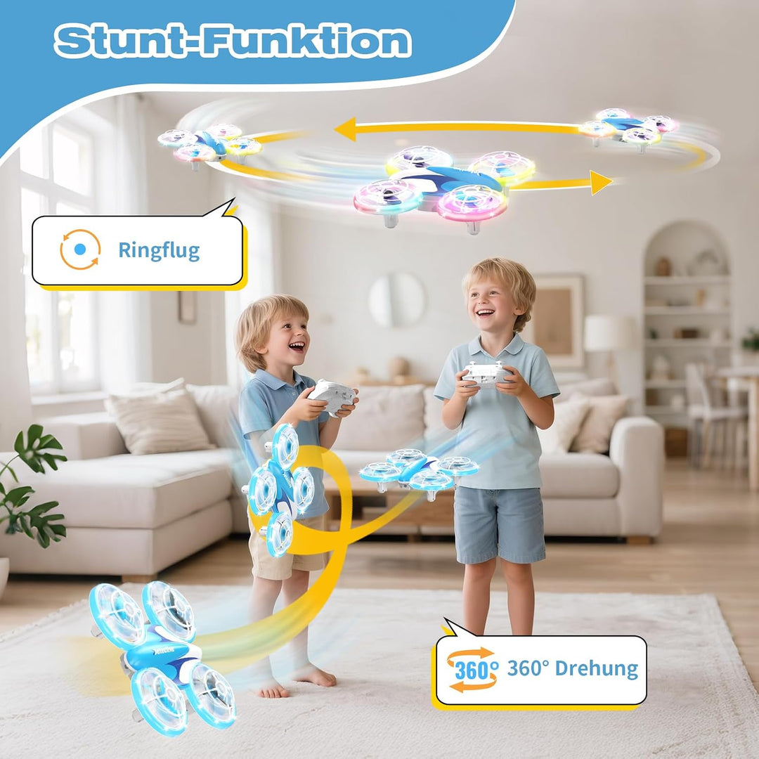 Mini Drone for Children from 6+, 3 Batteries, LED Quadcopter with 360° Flip Indoor Outdoor (Blau), B