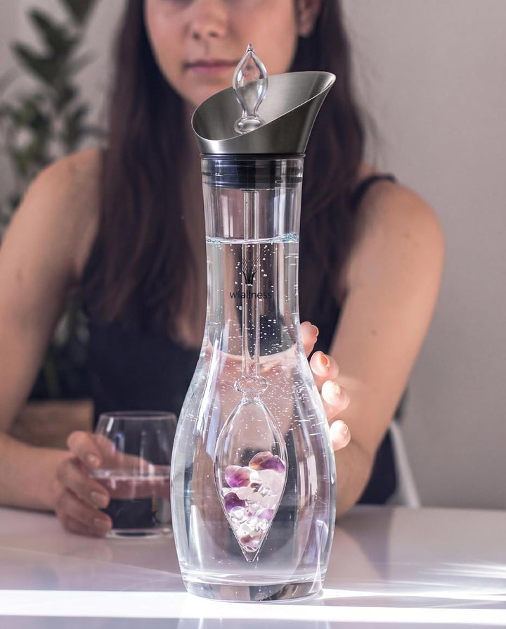 Vitajuwel Wellness Edelsteinwasserset für Zuhause (Karaffe Era & Phiole) mit Amethyst, Rosenquarz &