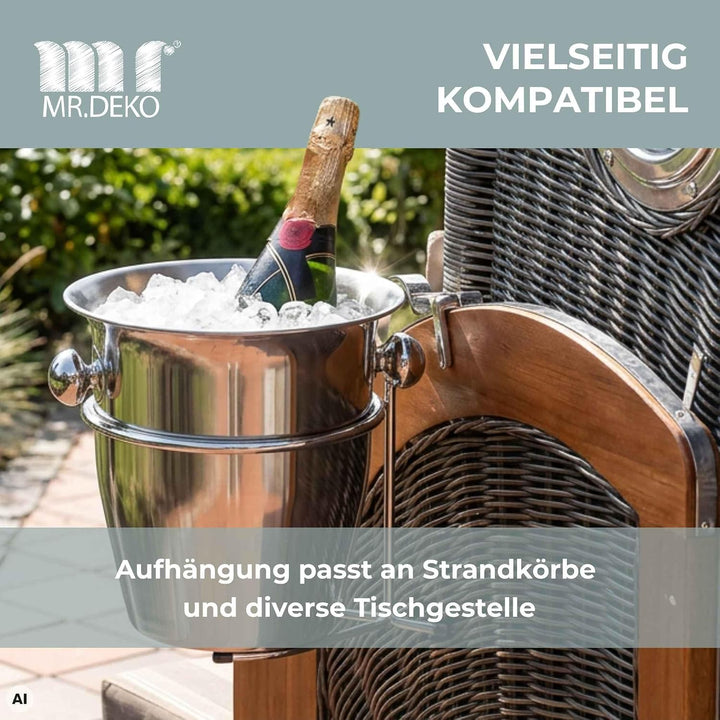 MR. DEKO Champagnerkühler für Strandkörbe - Sekt - Behälter - Kühler - Edel - EIS - Accessoire - Gar
