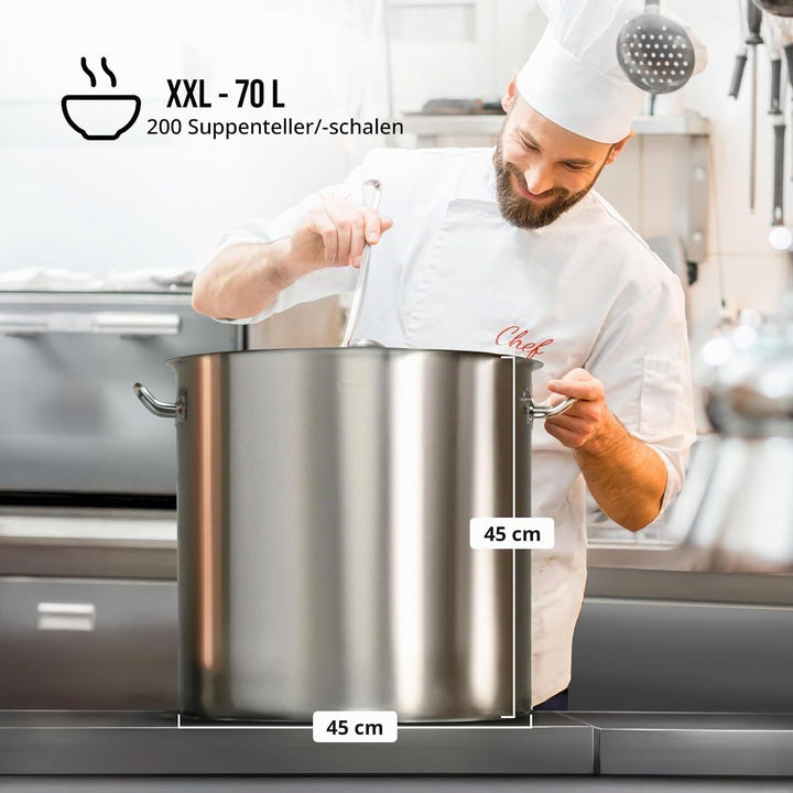 Royal Catering Kochtopf Induktion 70 L Ø 45 cm mit Deckel Edelstahl-Topf Induktionsherd-Topf Indukti