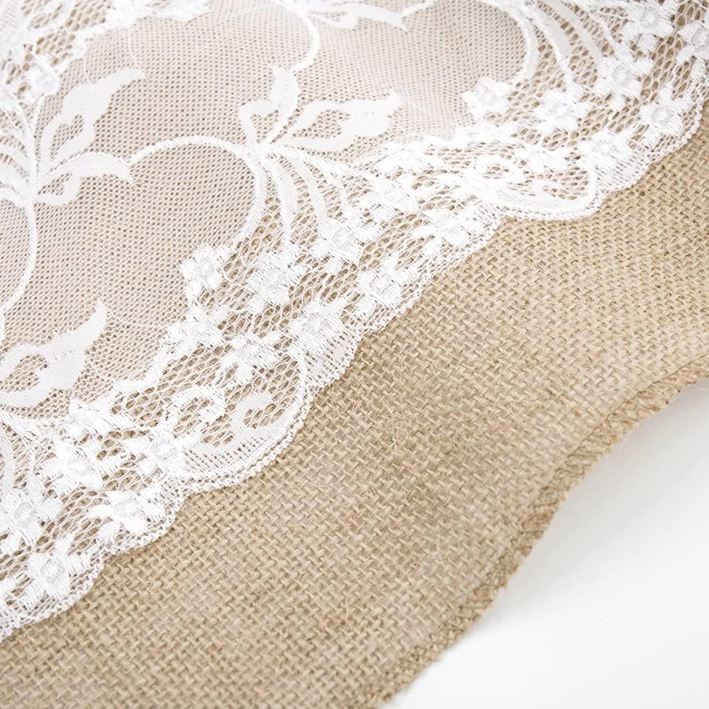 10 Stücke Tischläufer mit Spitze, Juteband Tischband Natur Hochzeit Deko Vintage Tischdeko Hochzeits