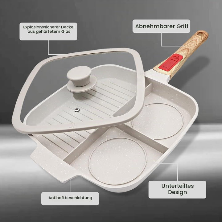 Bobikuke Multi Grillpfanne mit Deckel und Abnehmbarer Griff, Steakpfanne Induktion 3 in 1 - Weiss We