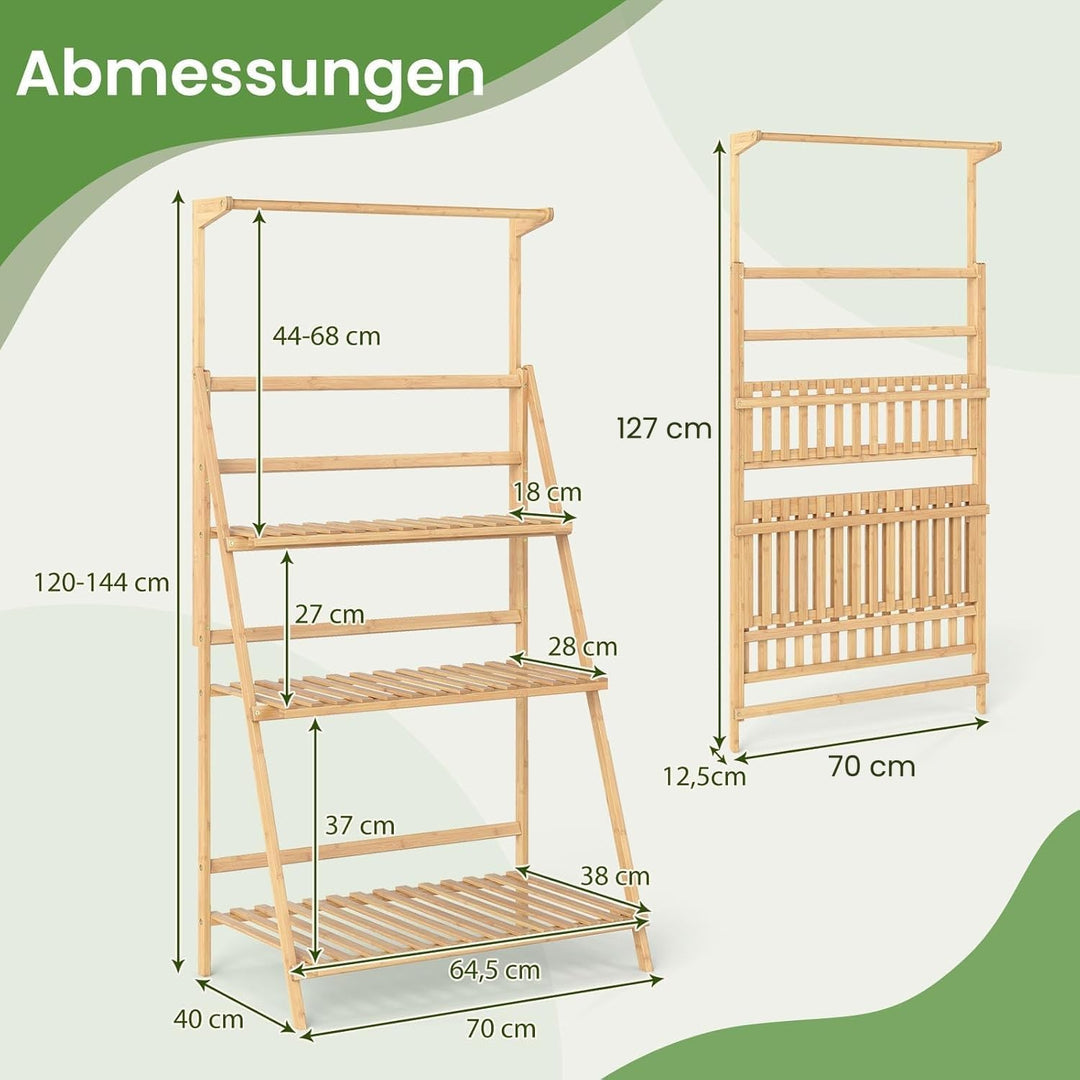 RELAX4LIFE Pflanzenleiter Bambus, robuste Pflanzenständer 3 Etagen, Pflanzenregal mit höhenverstellb