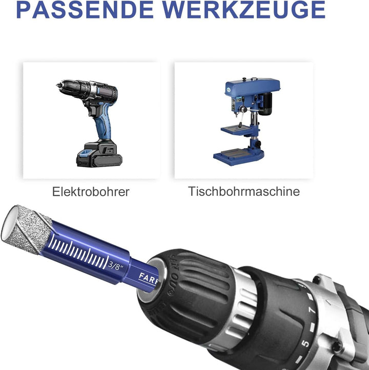 Diamantbohrer Fliesenbohrer Glasbohrer Set 6 tlg. 6, 8, 10, 12mm & 6mm Wolframstahl-Legierungsbohrer
