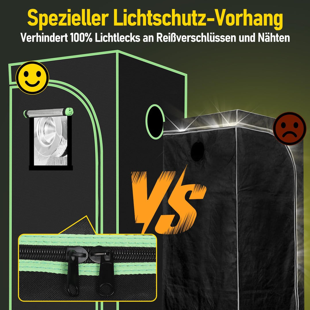 𝐉𝐚𝐱𝐠𝐮𝐨𝐦 Growzelt Komplettset 60x60x140cm mit 100W LED Grow Lampe, Belüftungssystem mit Aktivkohlefil