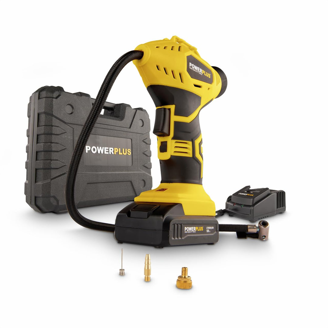 Powerplus POWX1700 Akku Kompressor - Druckluft Kompressor mit 18V und 8 bar Leistung - Inkl. 1 x 1,5