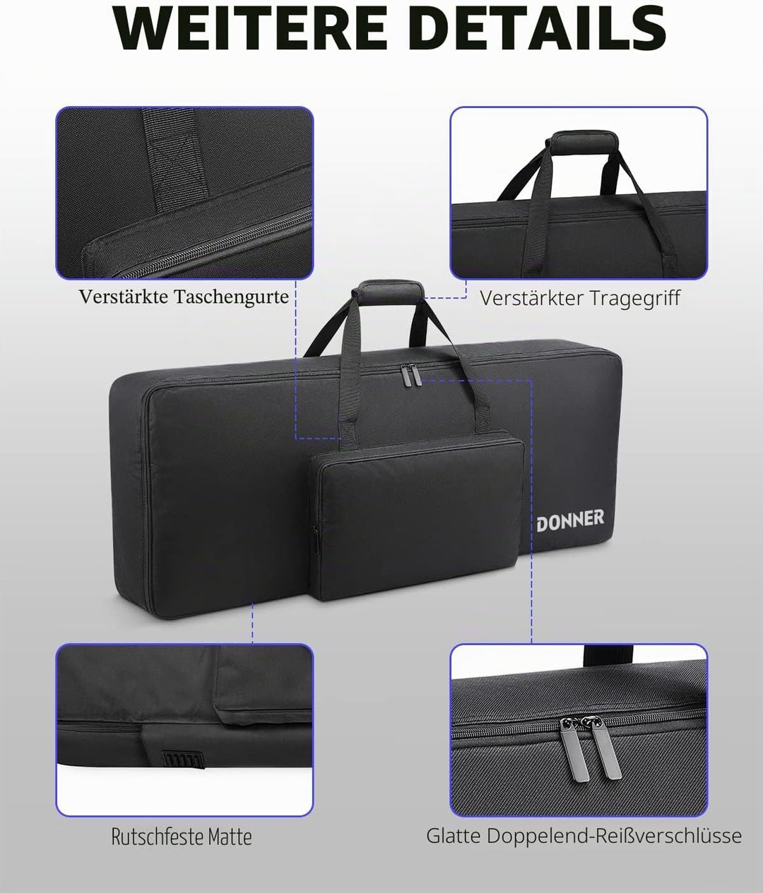 Donner Keyboardtasche 61 Tasten, 104 x 41 x 13 cm wasserdichte Keyboard Tasche 10 mm Dicke Polsterun