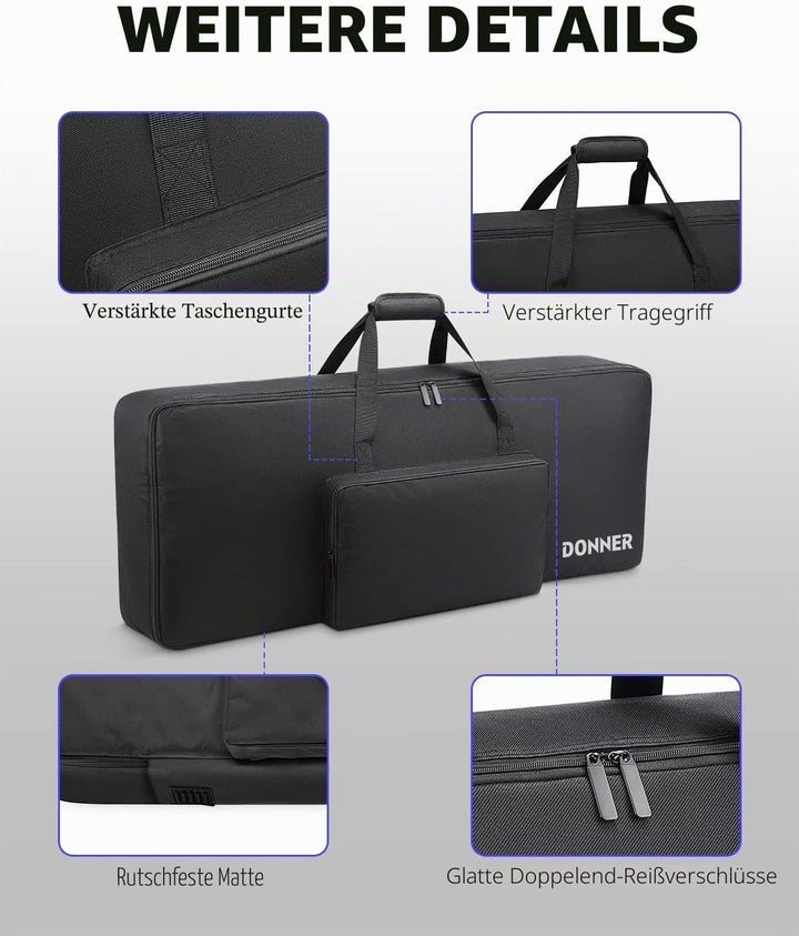Donner Keyboardtasche 61 Tasten, 104 x 41 x 13 cm wasserdichte Keyboard Tasche 10 mm Dicke Polsterun