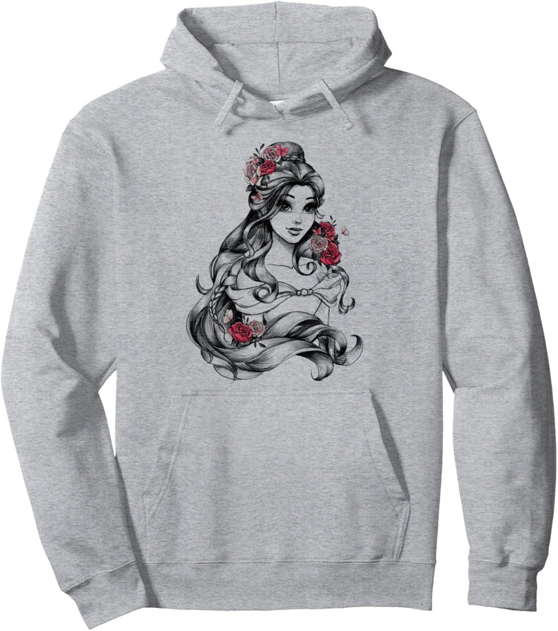 Disney Beauty And The Beast Belle Sketch Floral Portrait Pullover Hoodie