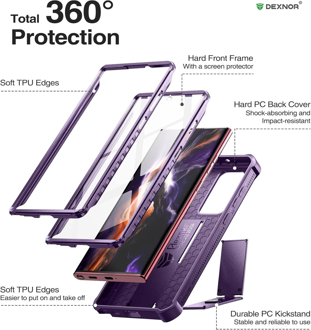 Dexnor Ganzkörperhülle hülle Samsung Galaxy S22 Ultra【Doppelter Frontrahmen & Ständer】, Stossdämpfer