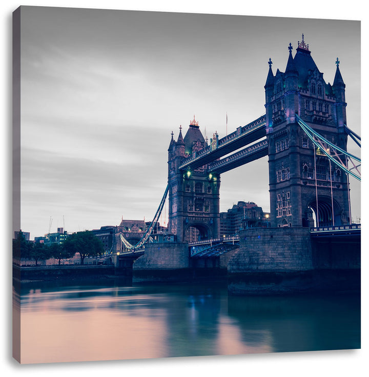 Pixxprint London Bridge über Themse schwarz/weiss, Format: 70x70 auf Leinwand, 70x70
