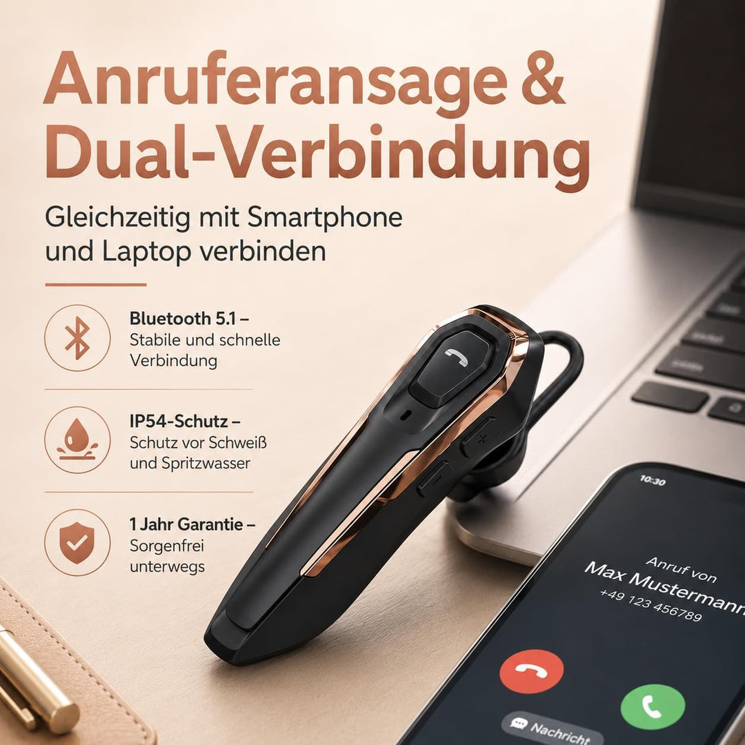 Micool Headset Bluetooth V5.0, Geräuschunterdrückung Freisprech Bluetooth Headset Handy 30 Stunden G