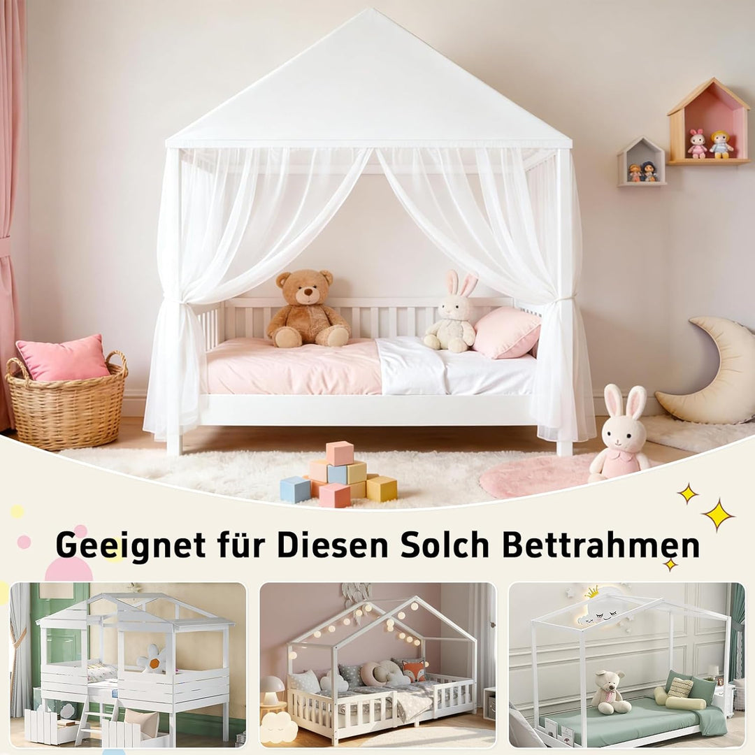GFCC Prinzessinnen Bettvorhang für Hausbett mit dreieckigem Dach, Weiss Himmelbett Moskitonetz Balda