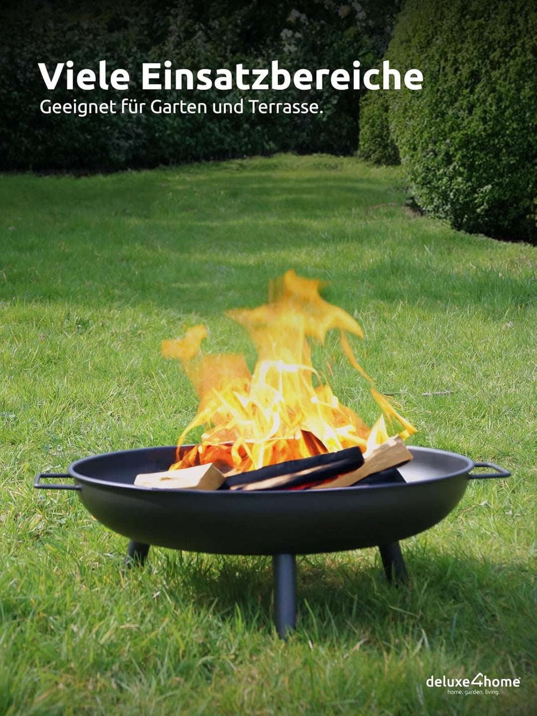 deluxe4home® Feuerschale Schwarz ⌀58 cm I Sichere Feuerstelle für Garten, Terrasse I Metallschale fü