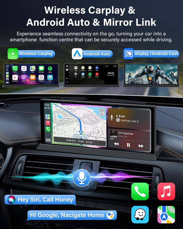 11,3 Zoll Carplay Android Auto Display mit Stehende Halterung, 350° Drehbare 4K Dashcam Buddy Displa