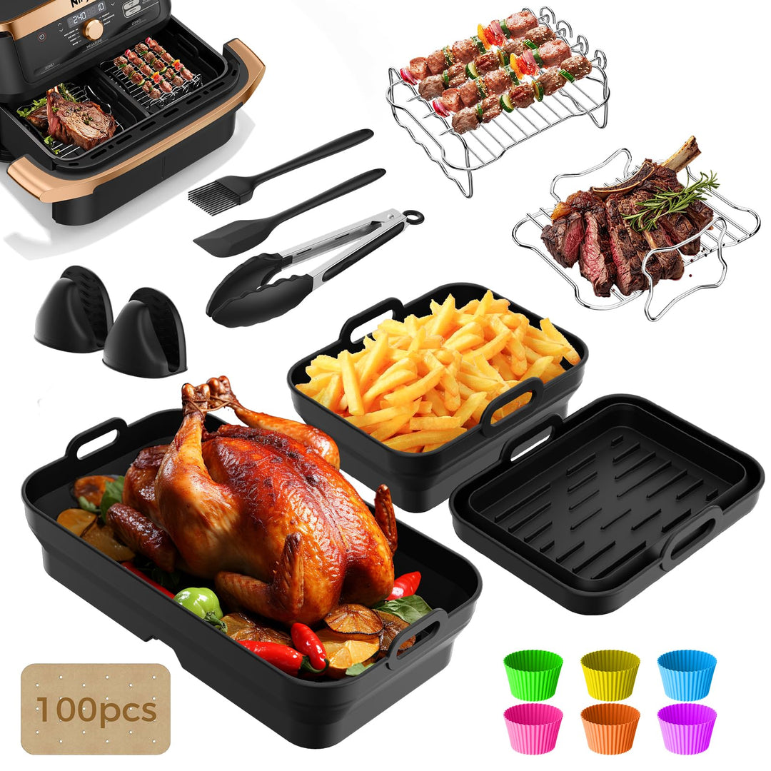Heissluftfritteuse Zubehör für Ninja Foodi Flexdrawer 10,4L AF500EU & AF500EUCP - 3x Faltbare Siliko