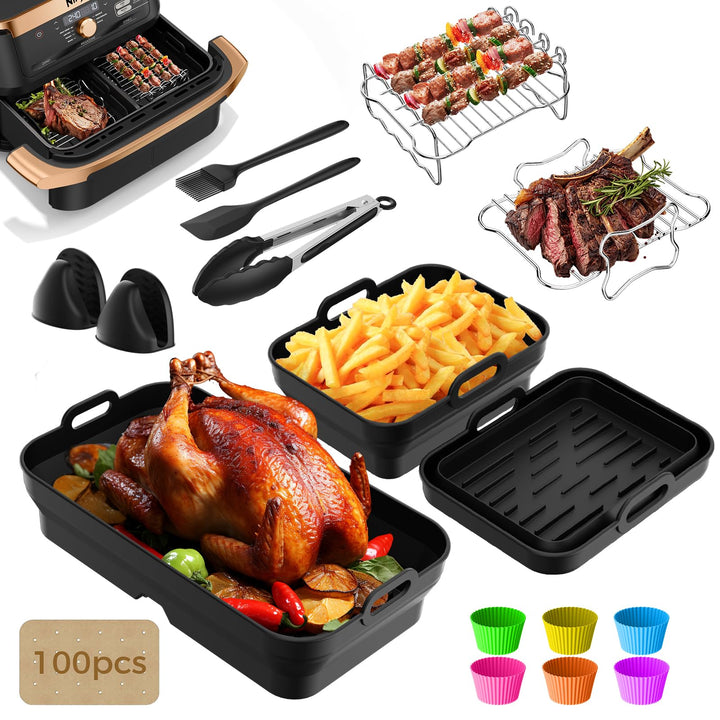 Heissluftfritteuse Zubehör für Ninja Foodi Flexdrawer 10,4L AF500EU & AF500EUCP - 3x Faltbare Siliko