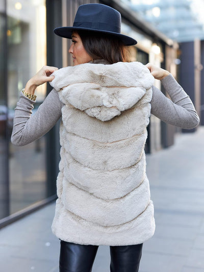 Och Bella Fellweste Damen im Glamour-Stil, Weste Damen mit Kapuze, Weiches und Dickes Kunstfell, Lan