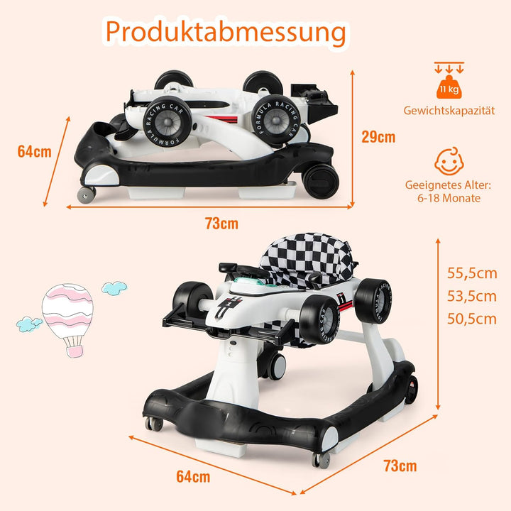 GOPLUS 4 in 1 Baby Lauflernhilfe, Lauflernwagen höhenverstellbar mit Licht & Musik, Baby Walker Auto