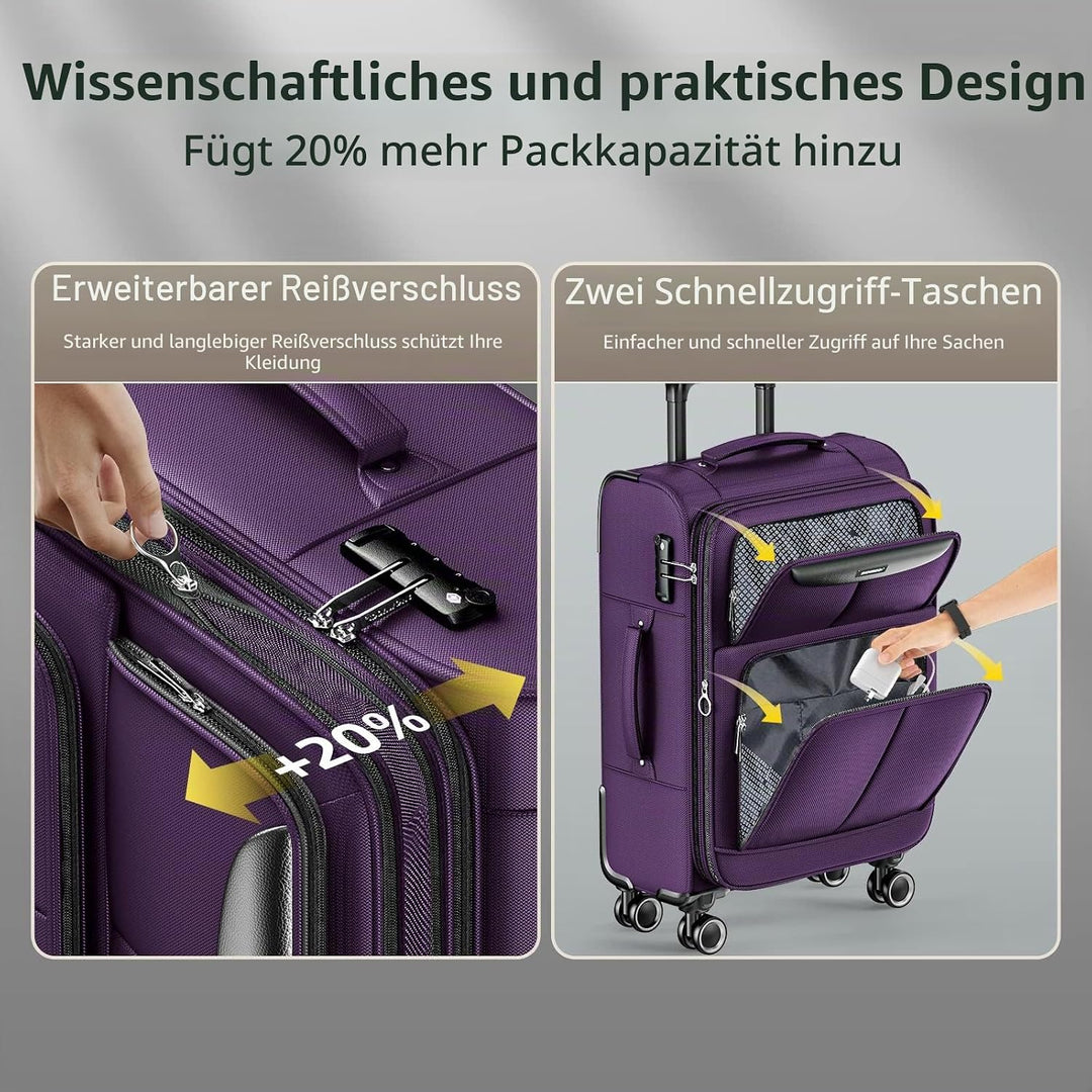 SHOWKOO Kofferset 3 Teilig Stoffkoffer Weichschale Erweiterbar Reisekoffer Leicht Haltbar Trolley Ha