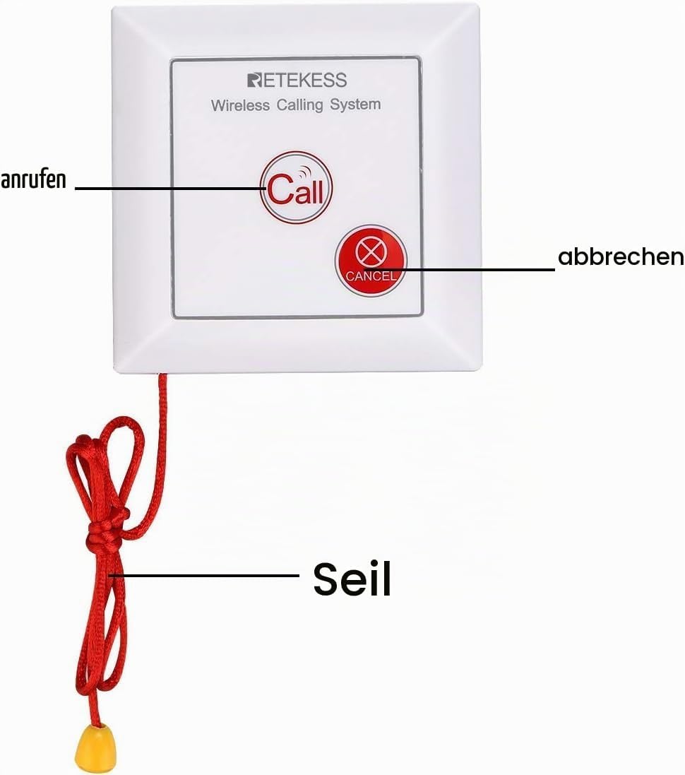 Retekess TH103 Notrufklingel für Zuhause , Hausnotruf Intern, wasserdichte IP54-Ruftaste mit SOS-Kab