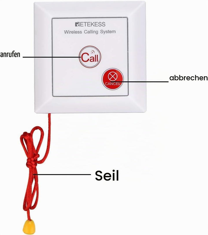 Retekess TH103 Notrufklingel für Zuhause , Hausnotruf Intern, wasserdichte IP54-Ruftaste mit SOS-Kab