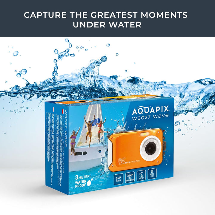 Aquapix W3027 'Wave' Unterwasserkamera, wasserfest bis 3 m, 2.7" Display, bis zu 30 MP Auflösung, 4X