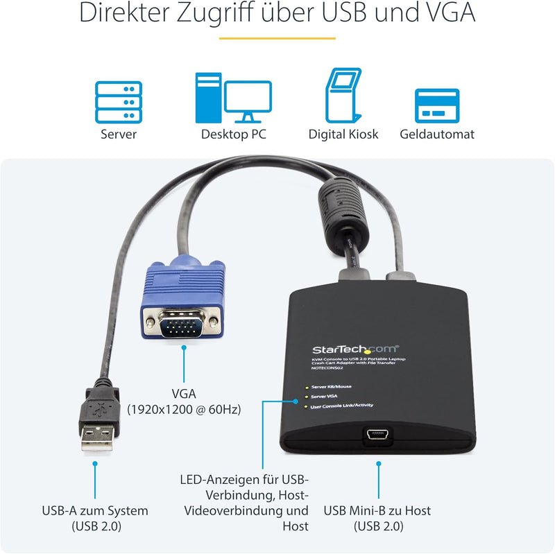StarTech.com USB Crash Cart Adapter - Portables KVM Adapter - Laptop KVM Konsole für Headless Geräte