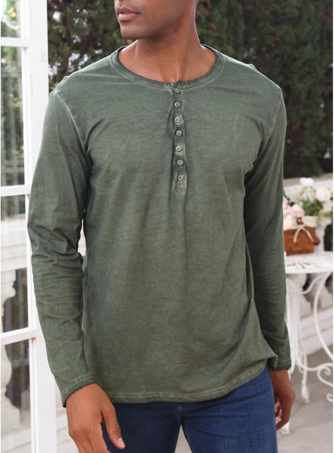 YawYews Henley Shirt Herren Langarm Langarmshirt Herren Longsleeve T Shirt Vintage Tshirt Baumwolle