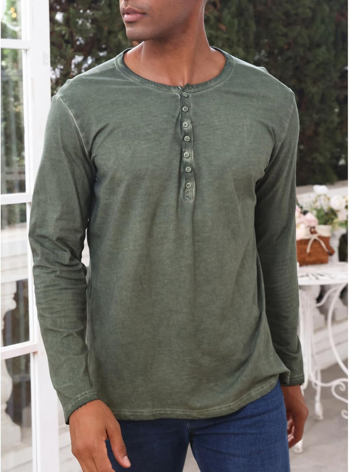 YawYews Henley Shirt Herren Langarm Langarmshirt Herren Longsleeve T Shirt Vintage Tshirt Baumwolle