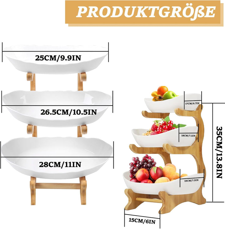 Obst Etagere mit 3 Etagen, Weiss Obstschalenständer 3 Stöckig Obstschale, Stabil & Ohne zu Zittern,