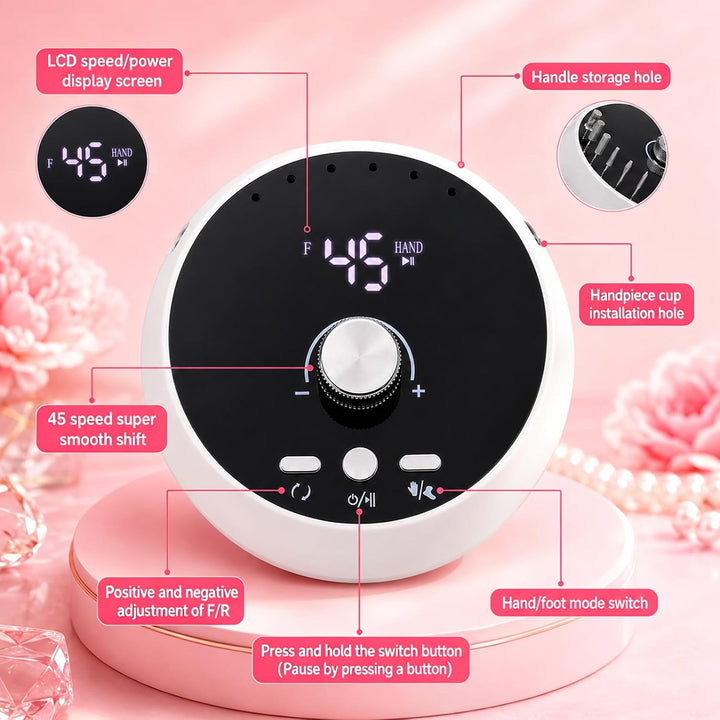 Nagelfräser, Professionelle Elektrische Nagelfeile, 45,000RPM Ultraleise Fräser Nägel Maniküre Pedik