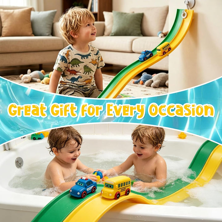 Badespielzeug Baby, Flexible Kugelbahn Badespielzeug mit 2 Autos Badespielzeug Saugnäpfe, Badewannen