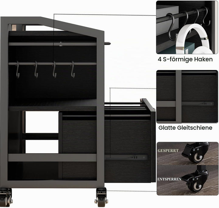 HSH Rollcontainer mit Schubladen für DIN A4 Letter FormatGrösse Mobiler Büroschrank Holz Metall Druc