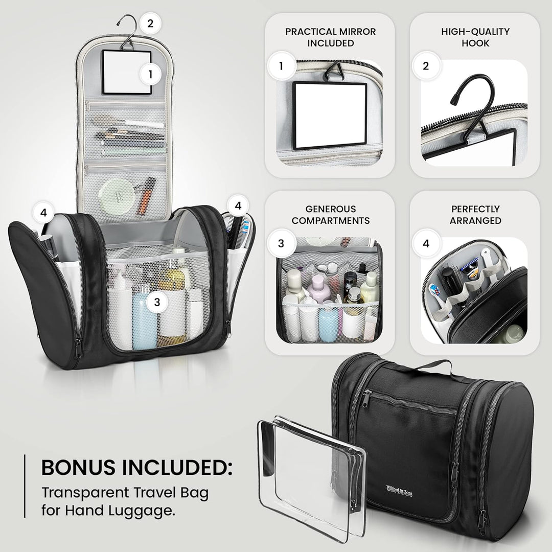 Kulturbeutel Kosmetiktasche zum Aufhängen mit transparenter Reise Tasche, Spiegel | XXL Kosmetik Kul