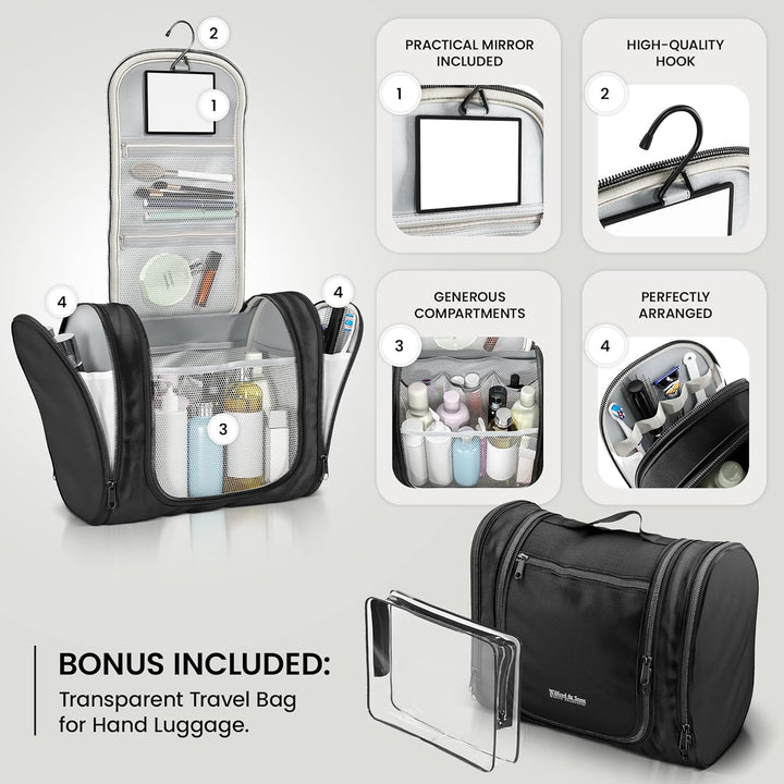 Kulturbeutel Kosmetiktasche zum Aufhängen mit transparenter Reise Tasche, Spiegel | XXL Kosmetik Kul