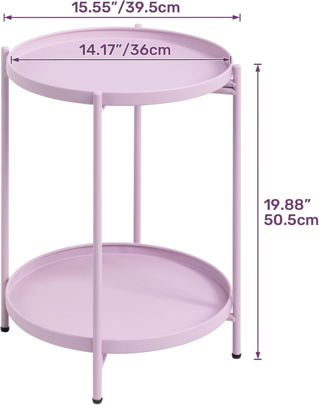 HollyHOME Beistelltisch Metall Rund Balkontisch Klein 2 Ebenen Metall Couchtisch Nachttisch Sofatisc