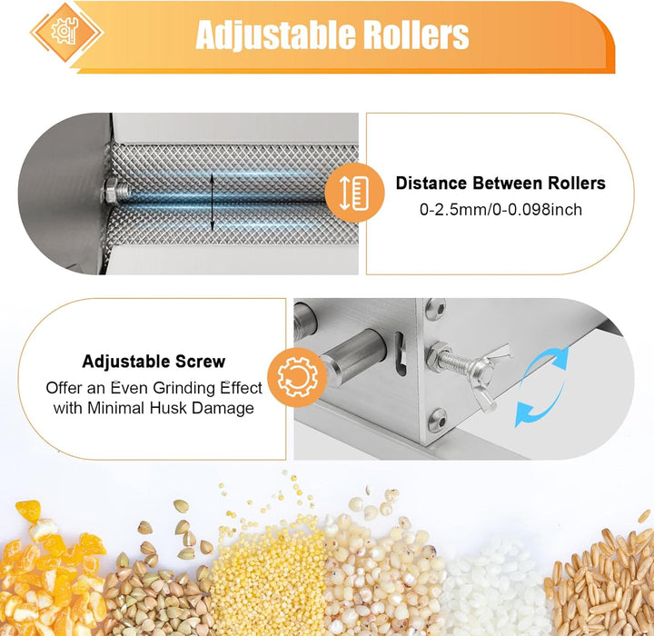 Getreidemühle Manuelle Malzmühle Heimbrauer Futtermühle 2 Walzen Grainmühle Einstellbare Edelstahlwa