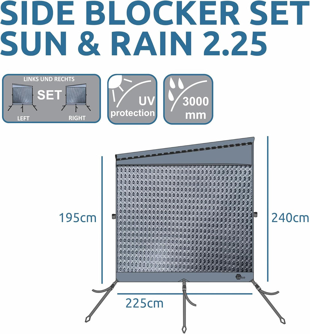 your GEAR Sun + Rain Blocker Side Walls - 2 x Seitenwand für Markise schützt vor Sonne, Wind und Reg