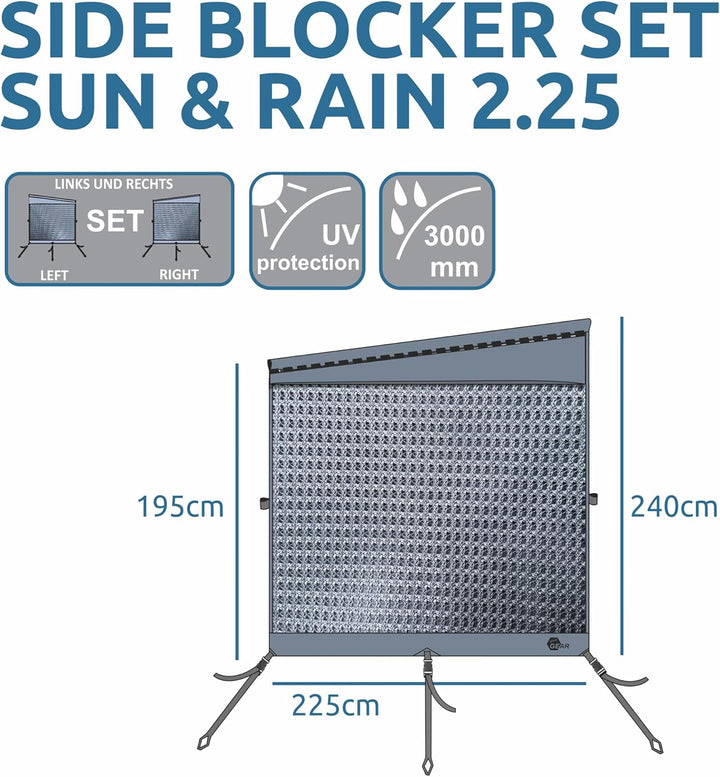 your GEAR Sun + Rain Blocker Side Walls - 2 x Seitenwand für Markise schützt vor Sonne, Wind und Reg