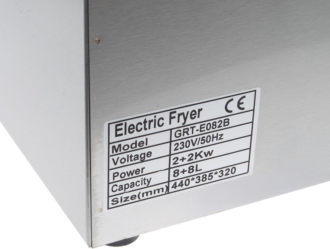 Elektro-Doppelfritteuse 16L Edelstahl – 2 x 8L Kammern, je 2000W – Profi Fritteuse mit Temperaturreg