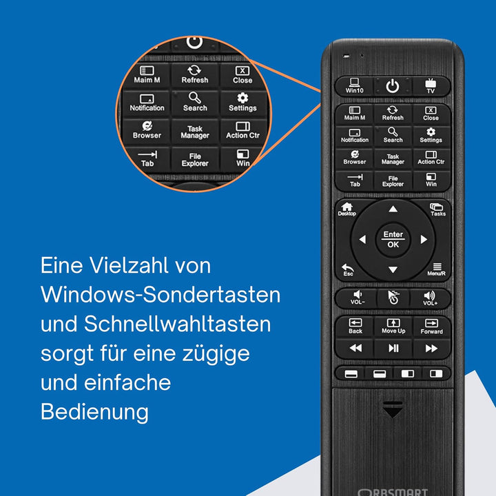 Orbsmart WA-1 kabellose Windows 10/11 Airmouse mit Deutscher Tastatur/inklusive Infrarot Anlernfunkt