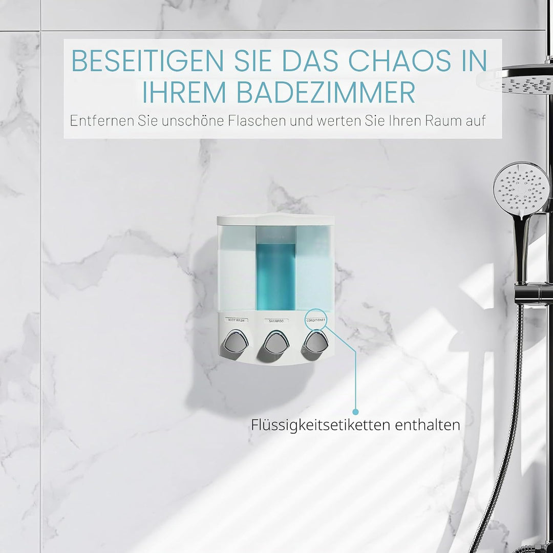 Better Living Seifen-, Duschgel- und Shampoo-Spender, in Chrom-Finish, ABS-Kunststoff, weiss, 3-Cham