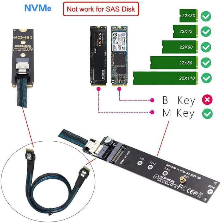 NFHK NGFF M-Key NVME Stecker auf Buchse Verlängerungskabel 40cm mit SFF-8654 Stecker für Mainboard S