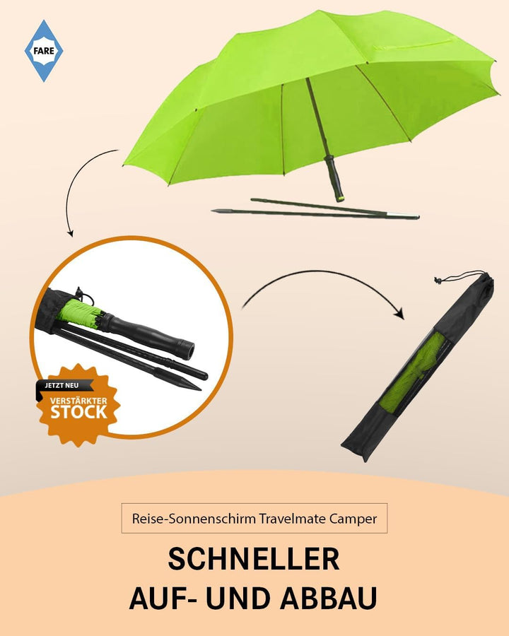 FARE Reise-Sonnenschirm Travelmate Camper UV Schutz 50+ für Koffer Flugzeug Camping Balkon Strand Ga
