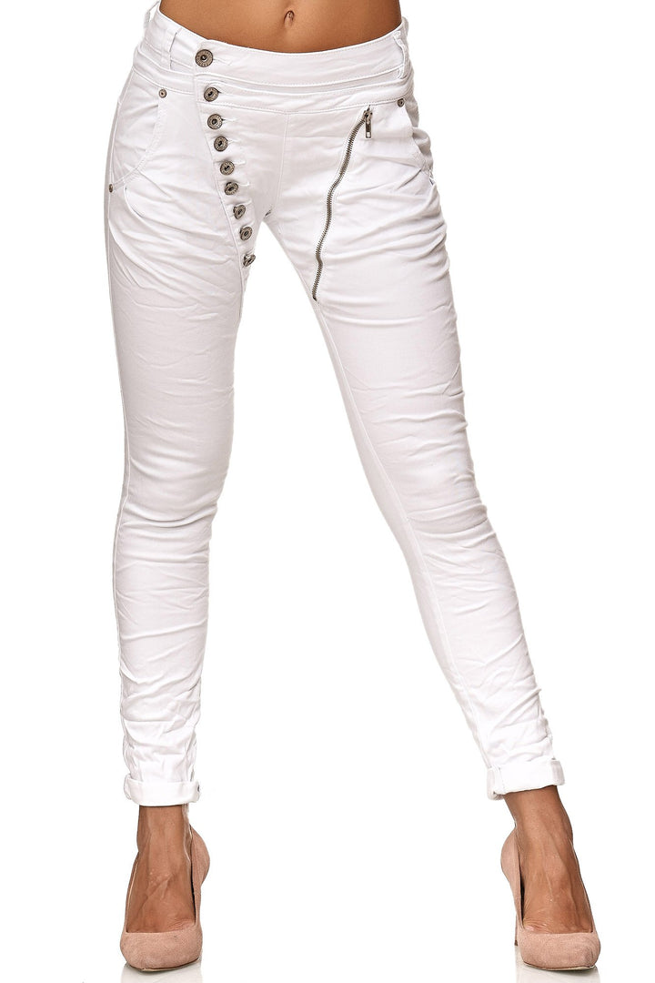 Elara Damen Jeans Boyfriend Knopfleiste Chunkyrayan 34 Slim Weiss London, 34 Slim Weiss London
