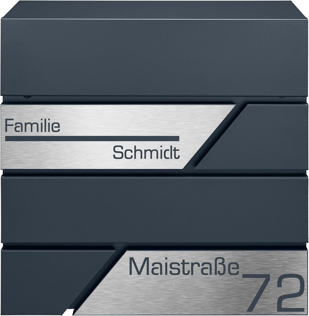 Briefkasten mit Zeitungsfach in Anthrazit, Edelstahlbriefkasten, Wandbriefkasten Briefkasten mit Sch