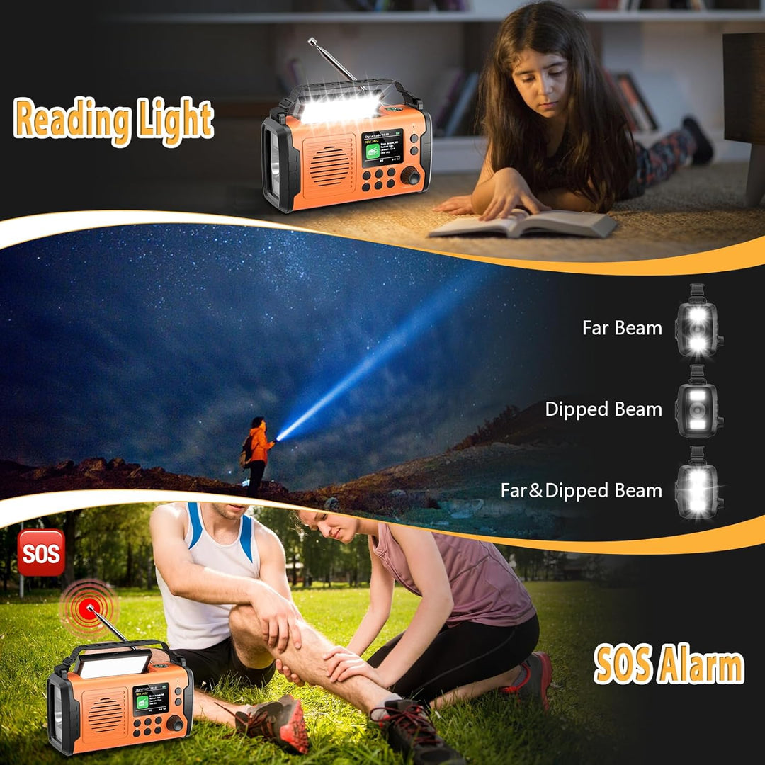 20000mAh Kurbelradio mit Bluetooth, DAB/FM Solar Radio, Als Taschenlampe & Leselicht, USB Handy-Lade