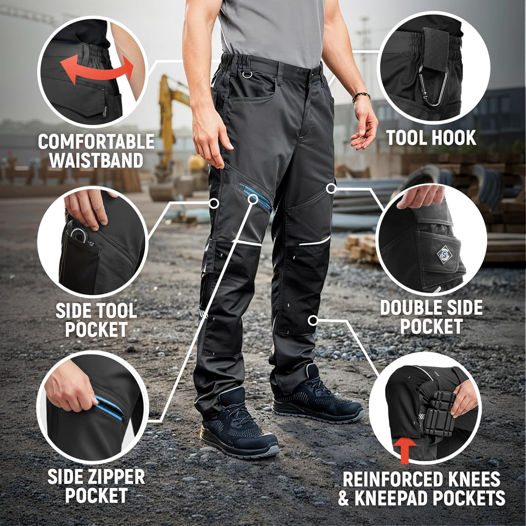 Revolt 4Stretch Herren Hose - Stretch Herren Arbeitshose - elastische Männer Bundhose mit Multifunkt
