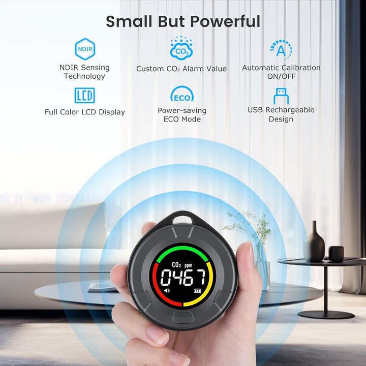 INKBIRDPLUS Tragbarer CO2 Melder, Mini CO2 Messgerät, CO2 Sensor mit Vollfarb LCD, Kontrollleuchte,